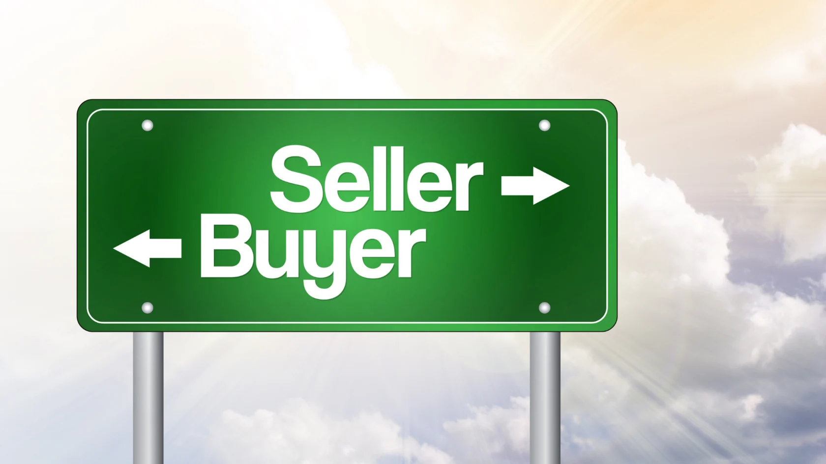 A road sign pointing toward sellers and buyers, illustrating the two sides of a marketplace